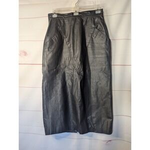 Winlit Vintage Ginuwine Leather pencil skirt 9/10 Black V front Rare 90's